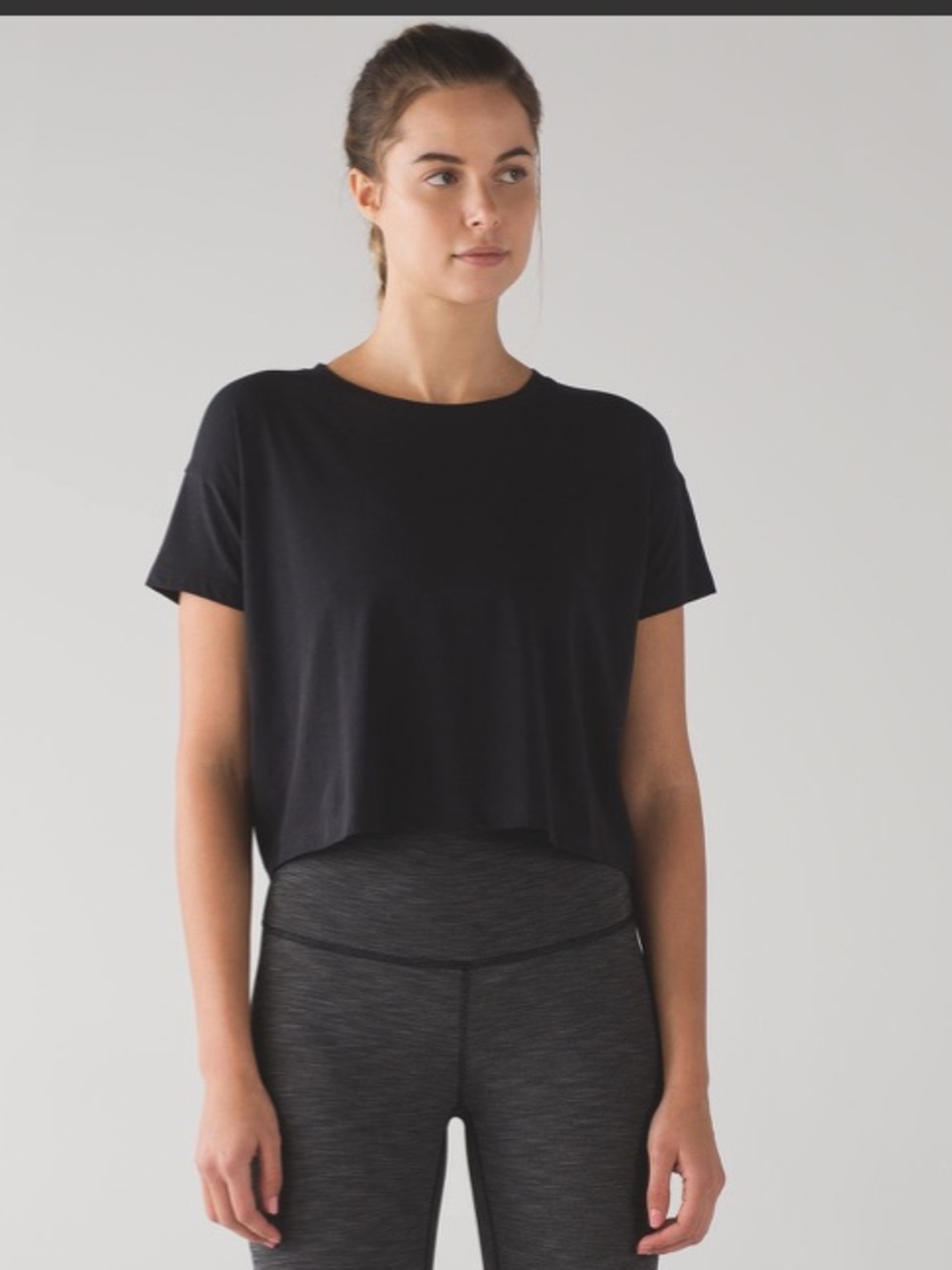 Lululemon Black Pima Cotton Boxy Yoga Workout Comfy Gym Cates Crop Tee T-Shirt 8